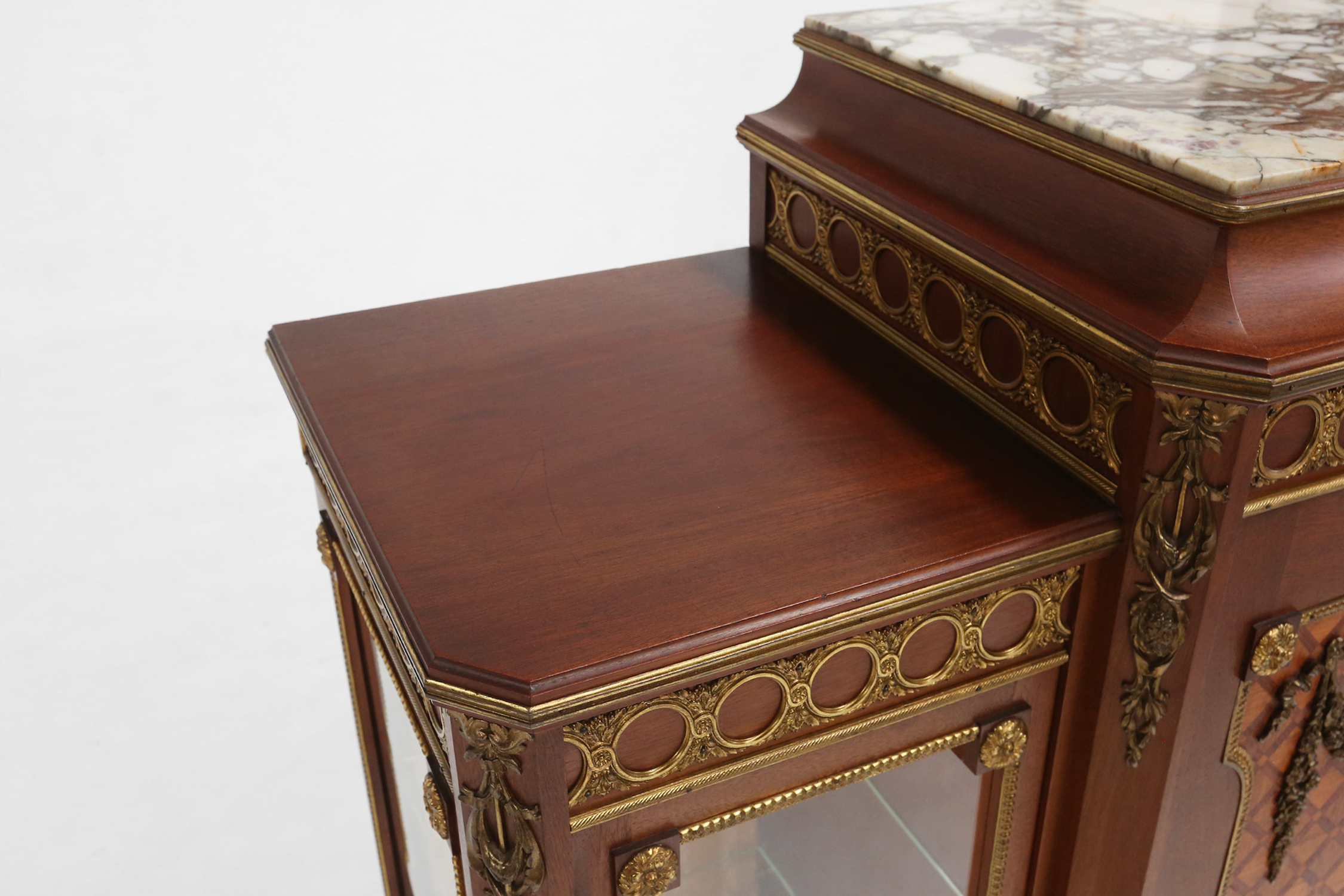 Rare Louis XVI display cabinet in marquetry with light, France ca. 1850thumbnail